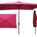 10 x 6.5t Rectangular Patio Solar LED Lighted Outdoor Umbrella with Crank and Push Button Tilt for Garden Backyard Pool Swimming Pool Burgundy RT