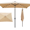 10 x 6.5t Rectangular Patio Solar LED Lighted Outdoor Market Umbrella with Crank and Push Button Tilt for Garden Shade Swimming Pool Light Brown RT