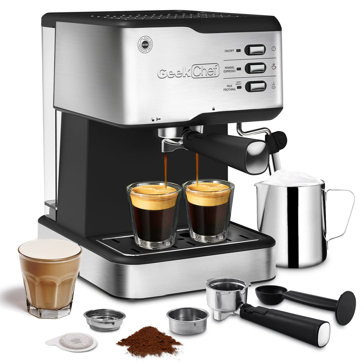 Machine Shop Geek Geek Chef Espresso Machine; Espresso and Cappuccino latte Maker 20 Bar ...