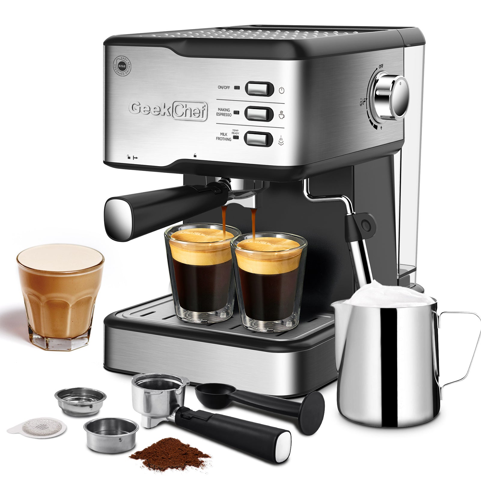 Geek Chef Espresso Machine; Espresso and Cappuccino latte Maker 20 Bar ...