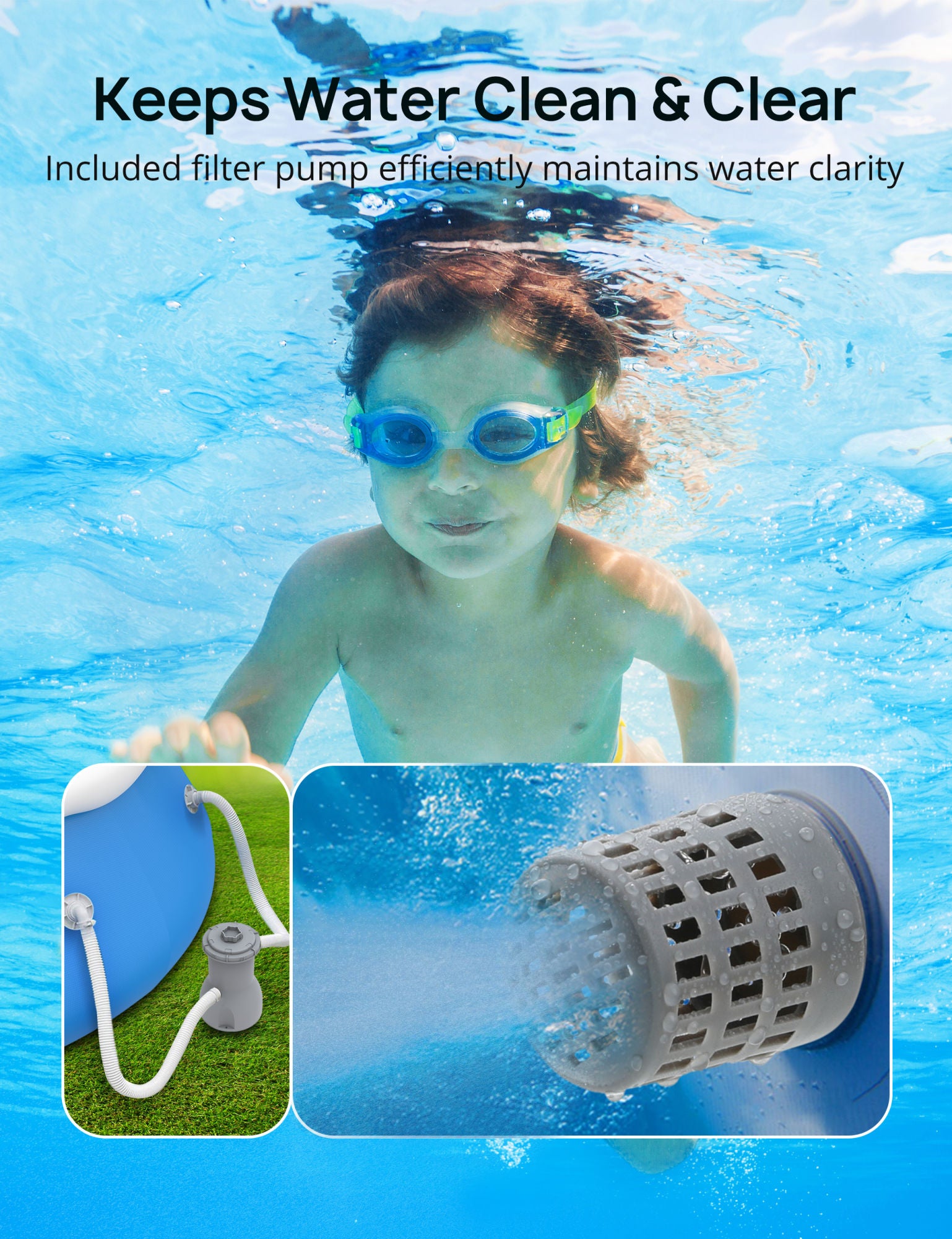 14ft x 7ft x 48in Metal Frame Swimming Pool Set for Families, Rectangular Above Ground Pool Set with Cartridge Filter Pump, Filter Cartridge, Pool Ladder, Ground Cloth, Pool Cover for Backyard