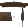 10 x 6.5t Rectangular Patio Umbrella Solar LED Lighted Outdoor Market Table Waterproof Umbrella Sunshade with Crank and Push Button Tilt for Garden Deck Backyard Swimming Pool Chocolate RT