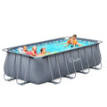14ft x 7ft x 48in Metal Frame Swimming Pool Set for Families, Rectangular Above Ground Pool Set with Cartridge Filter Pump, Filter Cartridge, Pool Ladder, Ground Cloth, Pool Cover for Backyard