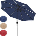 9' Solar Umbrella 32 LED Lighted Patio Umbrella Table Market Umbrella with Push Button Tilt/Crank Outdoor Umbrella for Garden, Deck, Backyard and Pool, Dark Blue